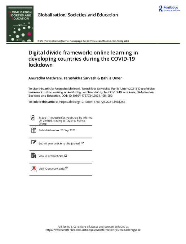 (PDF) Digital divide framework: online learning in developing countries ...