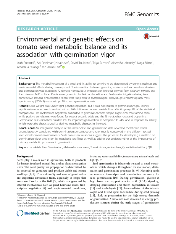(PDF) Environmental and genetic effects on tomato seed metabolic ...