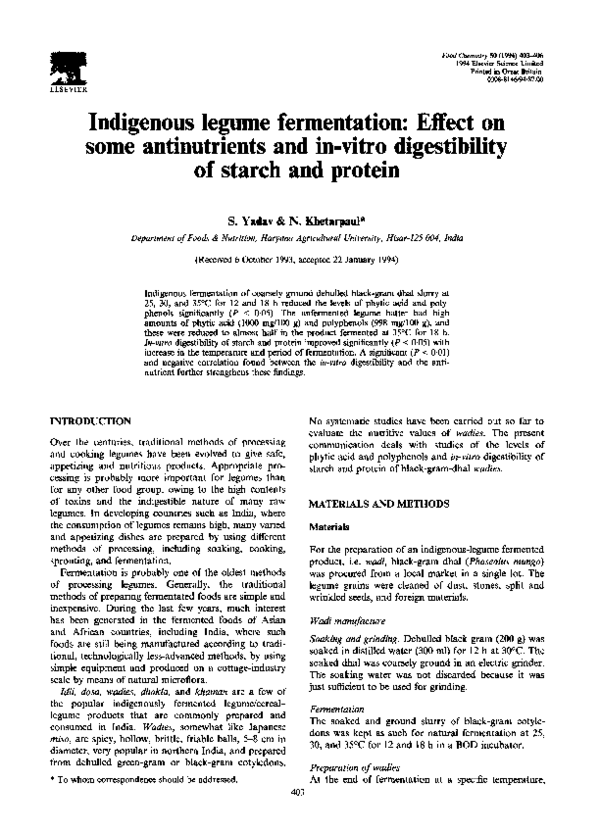 (PDF) Indigenous legume fermentation: Effect on some antinutrients and ...