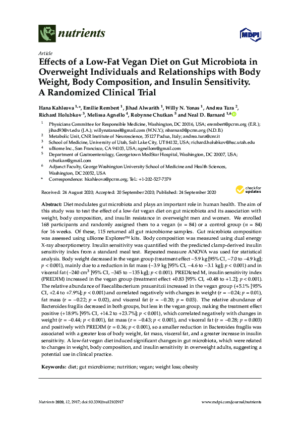 (PDF) Effects of a Low-Fat Vegan Diet on Gut Microbiota in Overweight ...