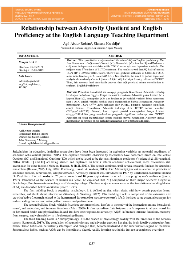 (PDF) Relationship between Adversity Quotient and English Proficiency ...