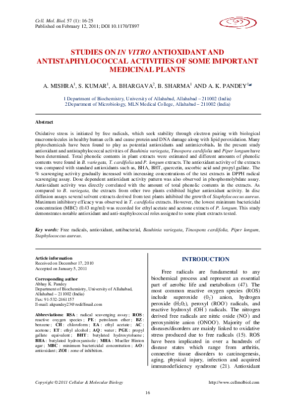 (PDF) Studies on in vitro antioxidant and antistaphylococcal activities ...
