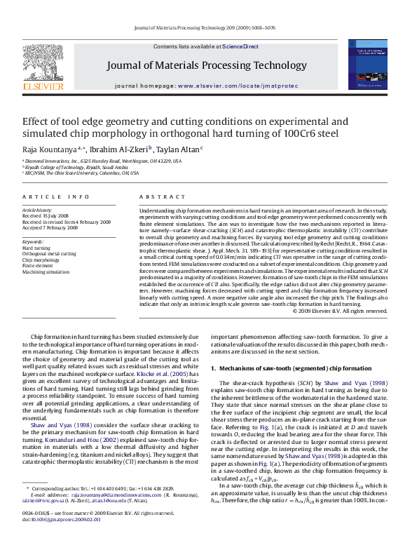 (PDF) Effect of tool edge geometry and cutting conditions on ...