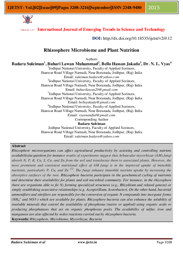 (PDF) Rhizosphere Microbiome and Plant Nutrition