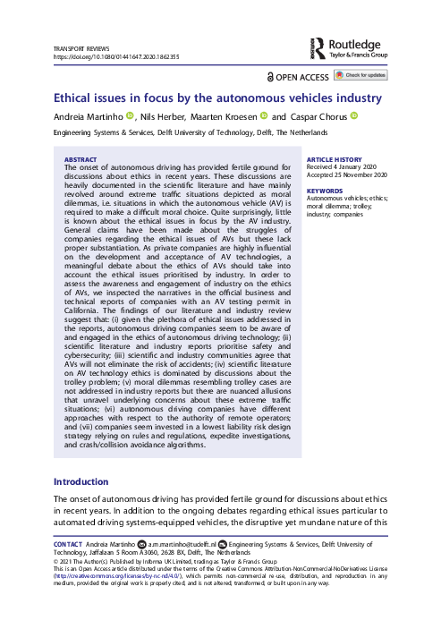 (PDF) Ethical issues in focus by the autonomous vehicles industry