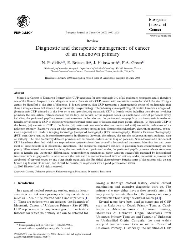 (PDF) Diagnostic and therapeutic management of cancer of an unknown primary