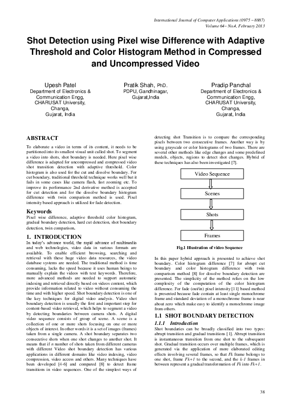 (PDF) Shot Detection Using Pixel wise Difference with Adaptive ...