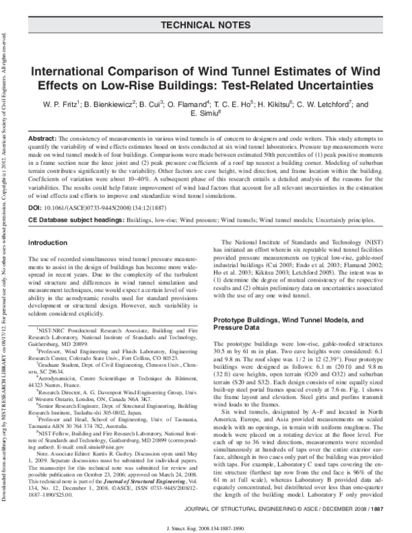 (PDF) International Comparison of Wind Tunnel Estimates of Wind Effects ...