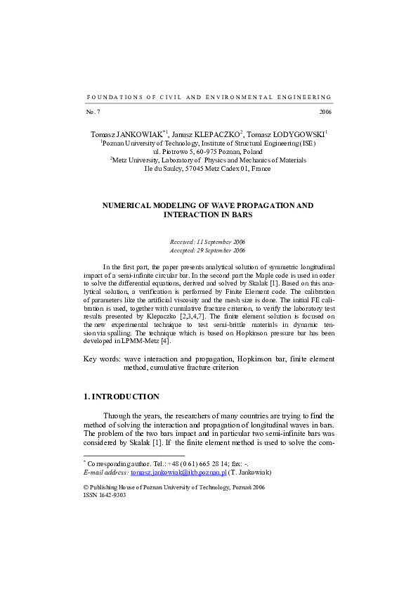 (PDF) Numerical Modeling of Wave Propagation and Interaction in Bars