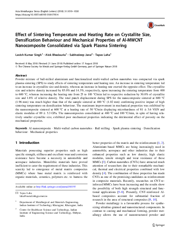 (PDF) Effect of Sintering Temperature and Heating Rate on Crystallite ...