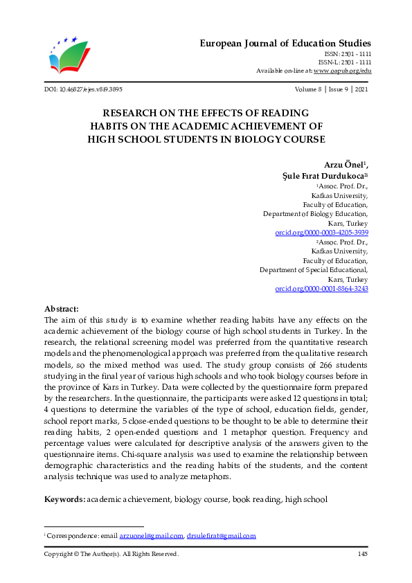 (PDF) Research on the Effects of Reading Habits on the Academic ...
