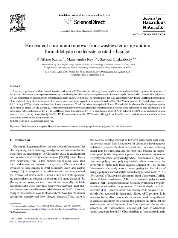 (PDF) Hexavalent chromium removal from wastewater using aniline ...
