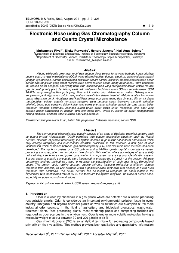 (PDF) Electronic Nose using Gas Chromatography Column and Quartz