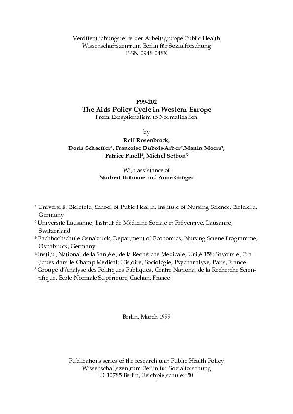 (PDF) The Aids policy cycle in Western Europe from exceptionalism to