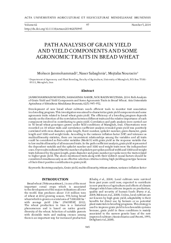 (PDF) Path Analysis of Grain Yield and Yield Components and Some ...