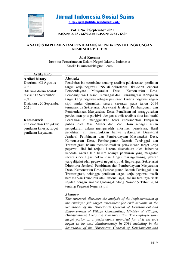 (PDF) Analisis Implementasi Penilaian Sasaran Kerja Pegawai (SKP) pada