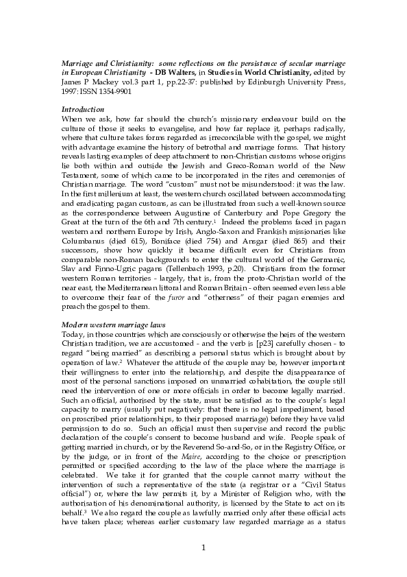 (PDF) Marriage and Christianity some reflections on the persistence of ...