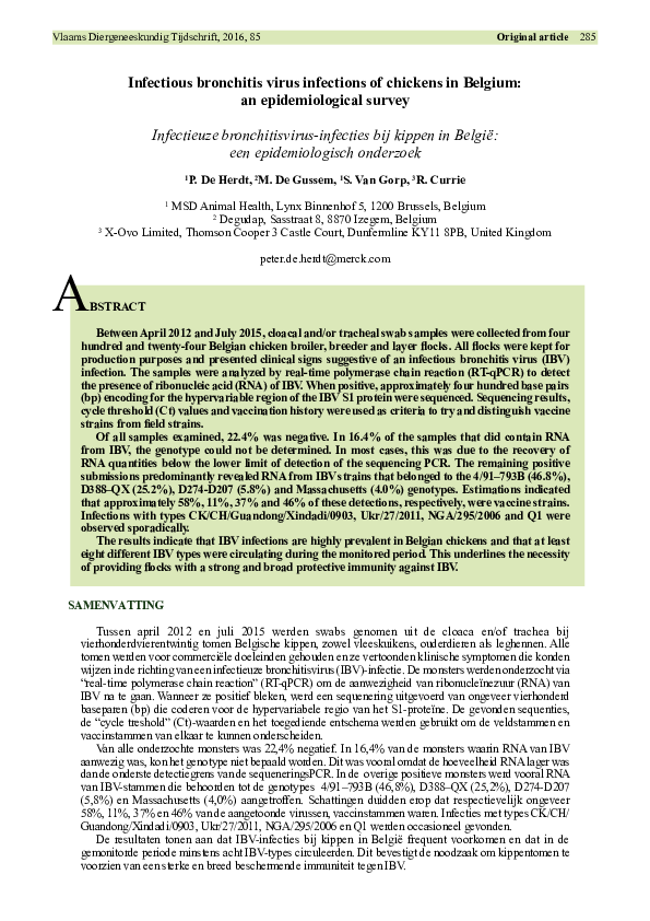 (PDF) Infectious bronchitis virus infections of chickens in Belgium: an ...