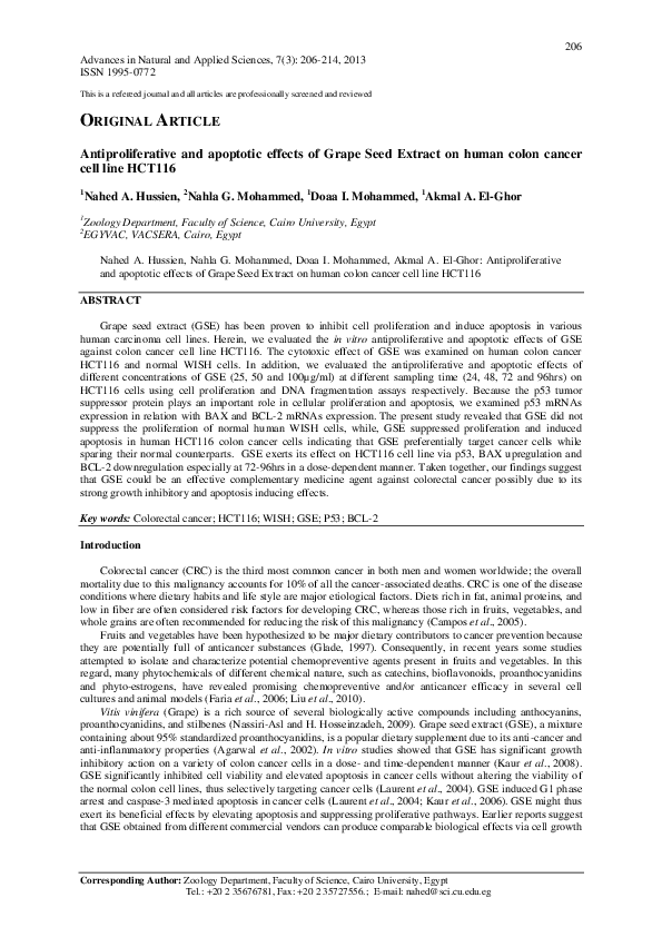 (PDF) Antiproliferative and apoptotic effects of Grape Seed Extract on ...