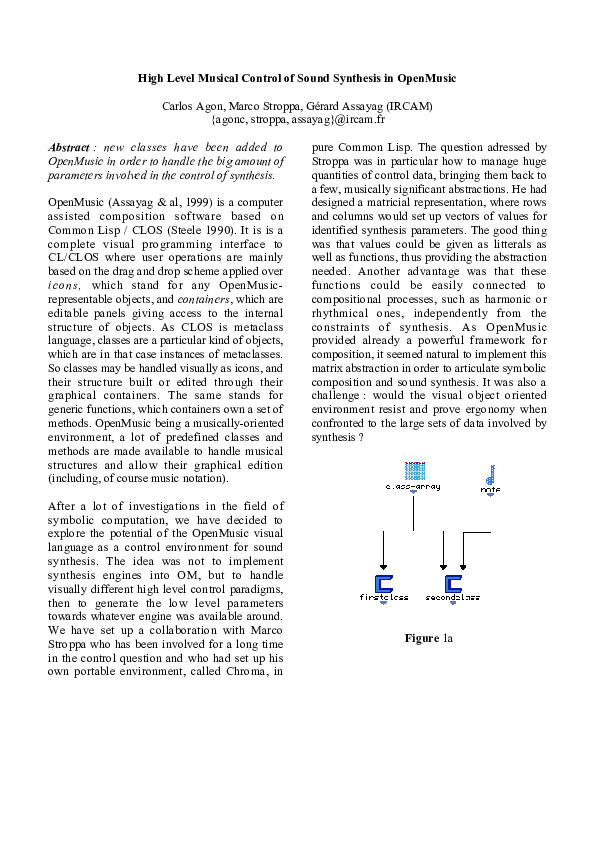 (PDF) High Level Musical Control of Sound Synthesis in OpenMusic