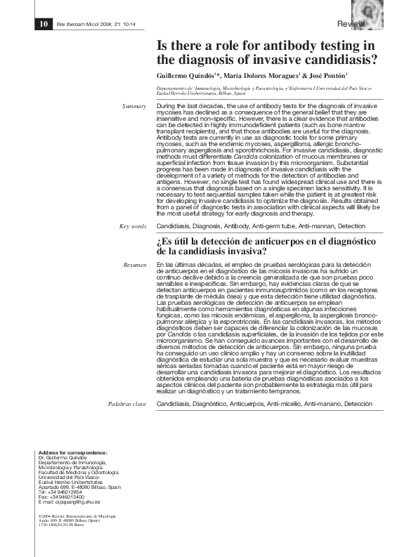 (PDF) Is there a role for antibody testing in the diagnosis of invasive ...