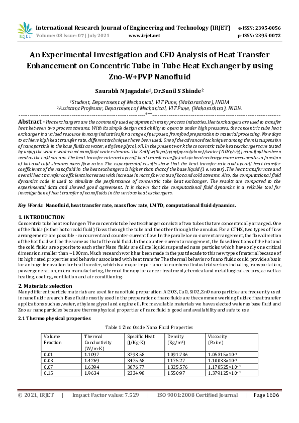 (PDF) An Experimental Investigation and CFD Analysis of Heat Transfer ...