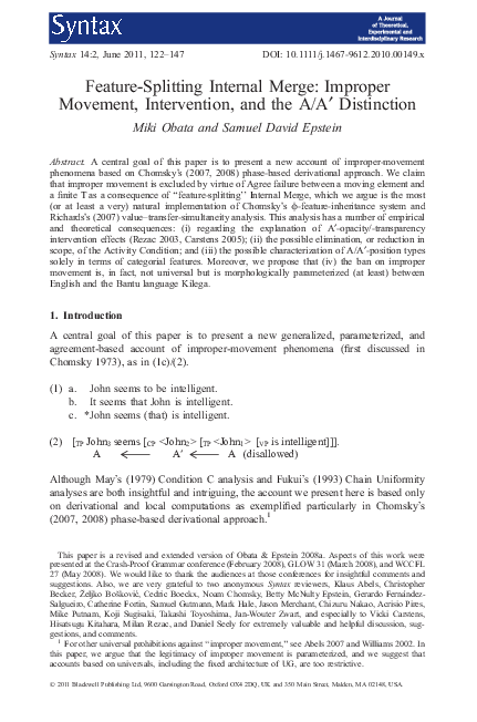 (PDF) Feature‐Splitting Internal Merge: Improper Movement, Intervention ...