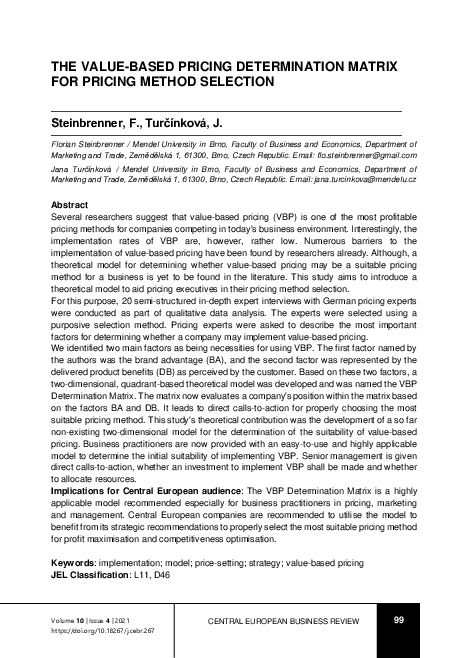 (PDF) The Value-Based Pricing Determination Matrix for Pricing Method ...