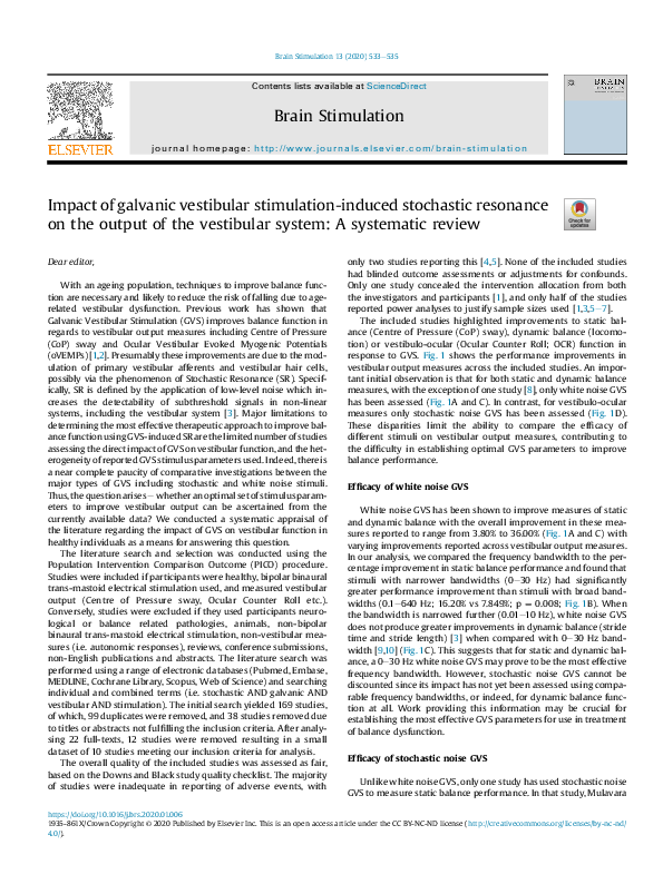 (PDF) Impact of galvanic vestibular stimulation-induced stochastic ...
