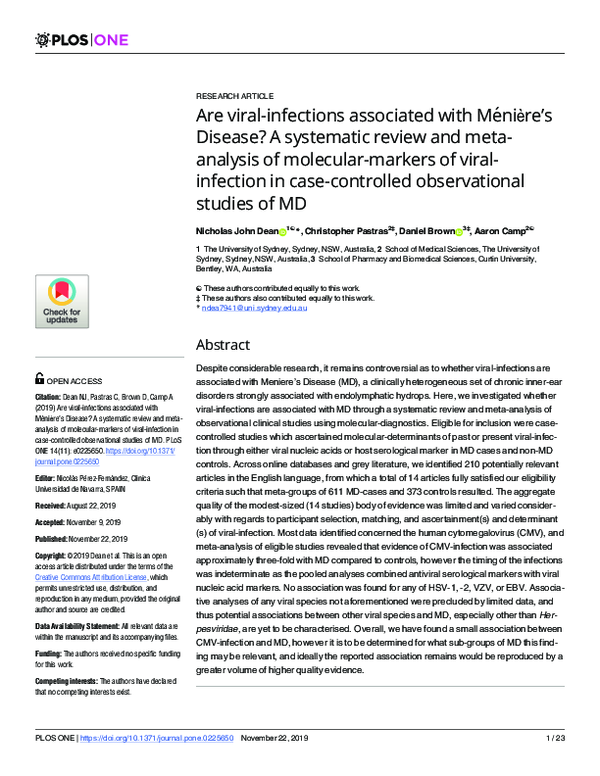 (PDF) Are viralinfections associated with Ménière’s Disease? A
