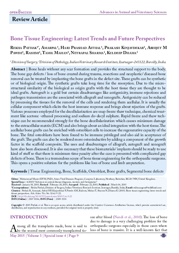 (PDF) Bone Tissue Engineering: Latest Trends and Future Perspectives