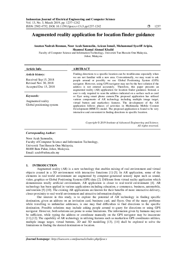 (PDF) Augmented reality application for location finder guidance