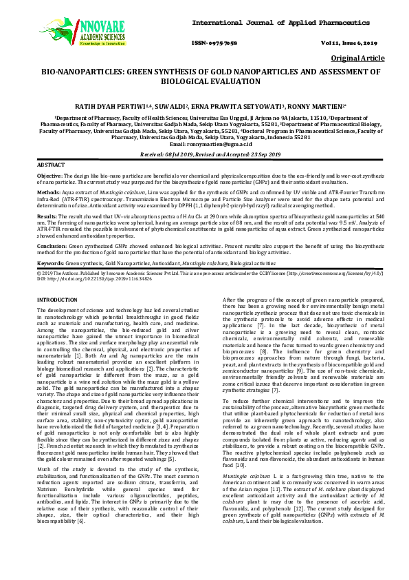 (PDF) Bio-Nanoparticles: Green Synthesis of Gold Nanoparticles and ...