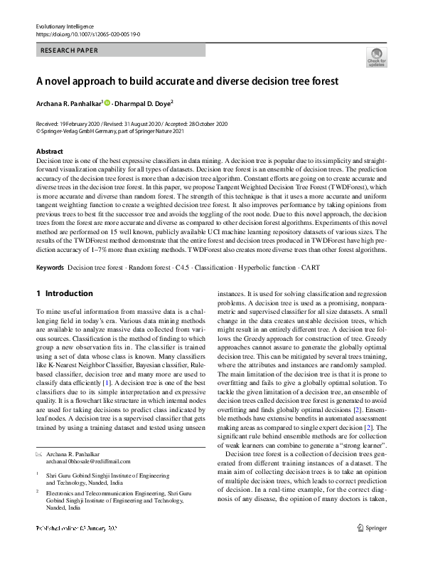(PDF) A novel approach to build accurate and diverse decision tree forest