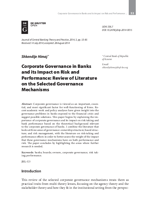 (PDF) Corporate Governance in Banks and its Impact on Risk and ...
