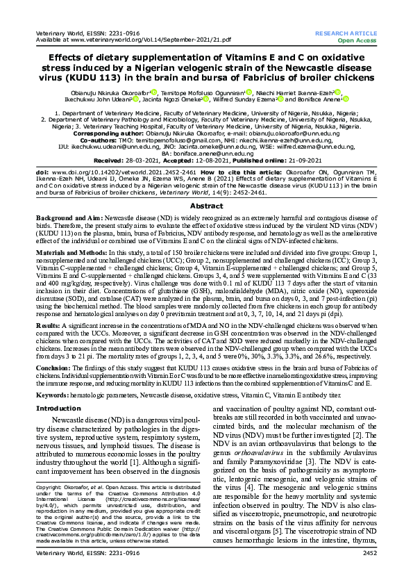 (PDF) Effects of dietary supplementation of Vitamins E and C on ...