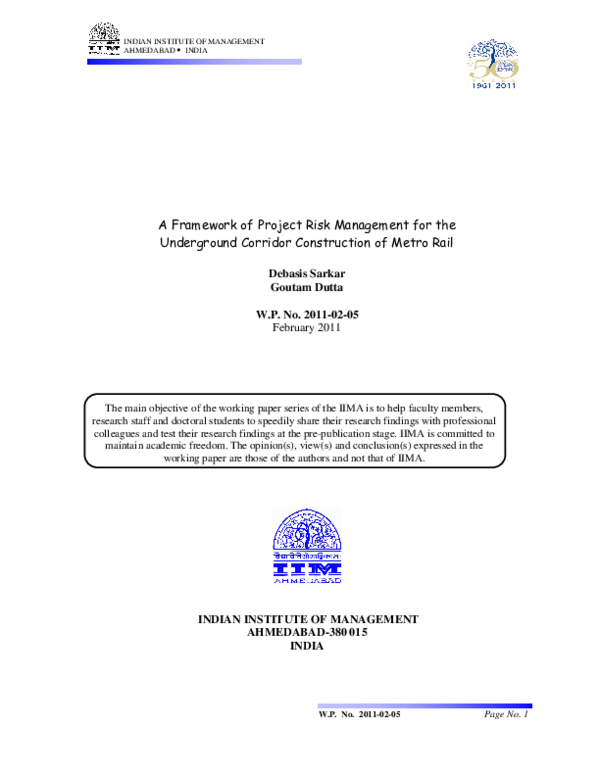 Pdf A Framework Of Project Risk Management For The Underground