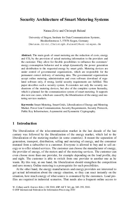 (PDF) Security architecture of smart metering systems