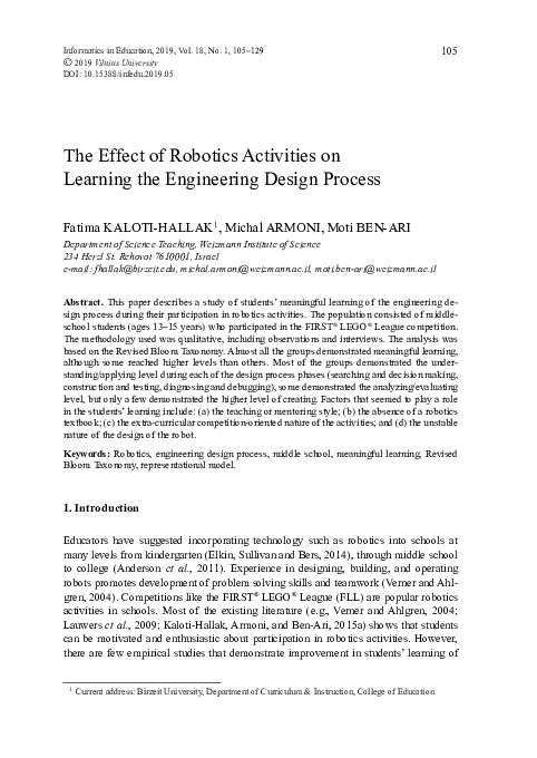 (PDF) The Effect of Robotics Activities on Learning the Engineering ...