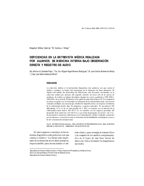 (PDF) Deficiencias en la entrevista médica realizada por alumnos de