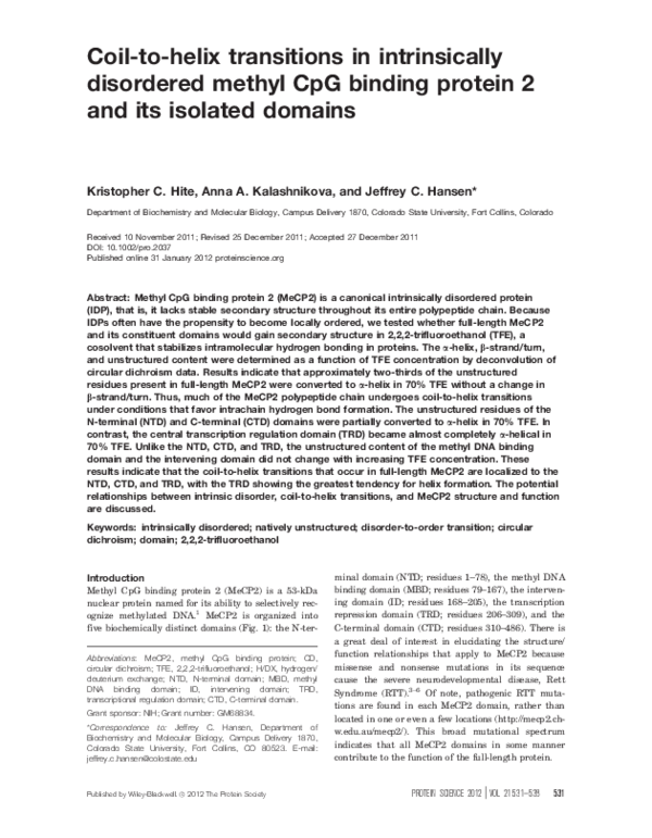 (PDF) Coil-to-Helix transitions in intrinsically disordered methyl CpG ...