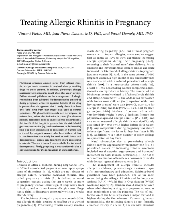 (PDF) Treating allergic rhinitis in pregnancy Pascal Demoly