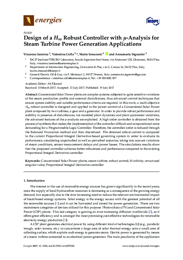 (PDF) Design of a H∞ Robust Controller with μ-Analysis for Steam ...
