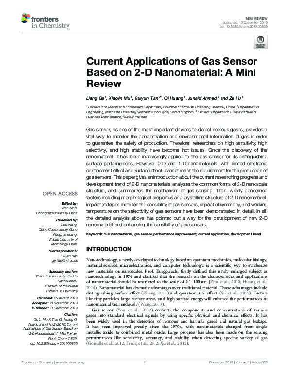(PDF) Current Applications of Gas Sensor Based on 2-D Nanomaterial: A ...