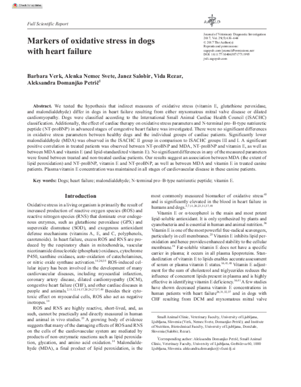 (PDF) Markers of oxidative stress in dogs with heart failure Alenka