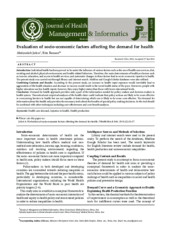 (PDF) Evaluation of socioeconomic factors affecting the demand for health