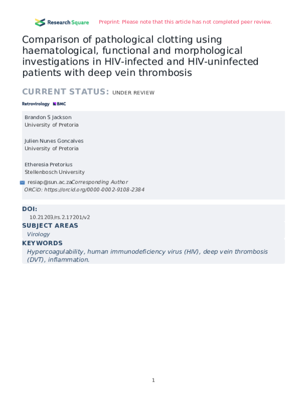 (PDF) Comparison of pathological clotting using haematological ...