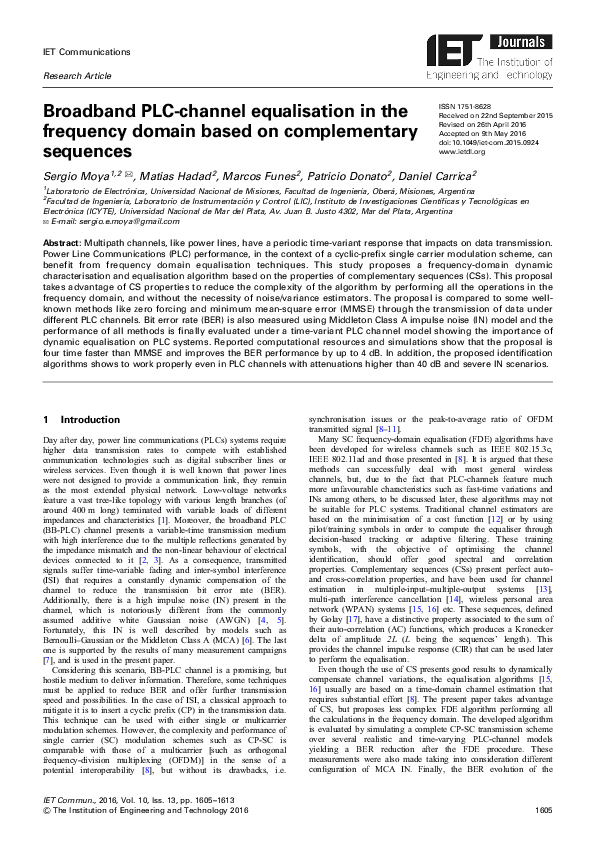 (PDF) Broadband PLC Channel Equalization in the Frequency Domain Based ...