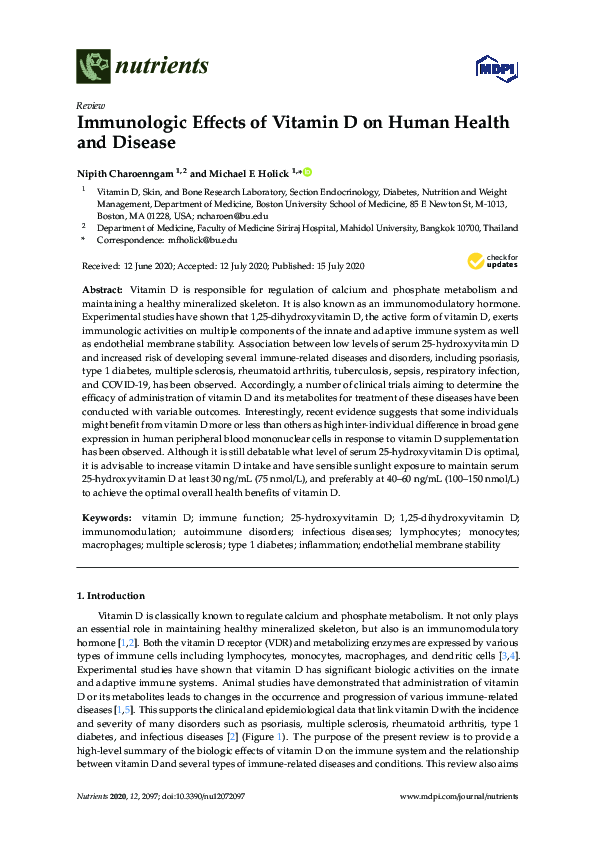 (PDF) Immunologic Effects of Vitamin D on Human Health and Disease