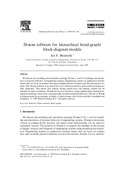 (PDF) 20-SIM Software for Hierarchical Bond-Graph/Block-Diagram Models